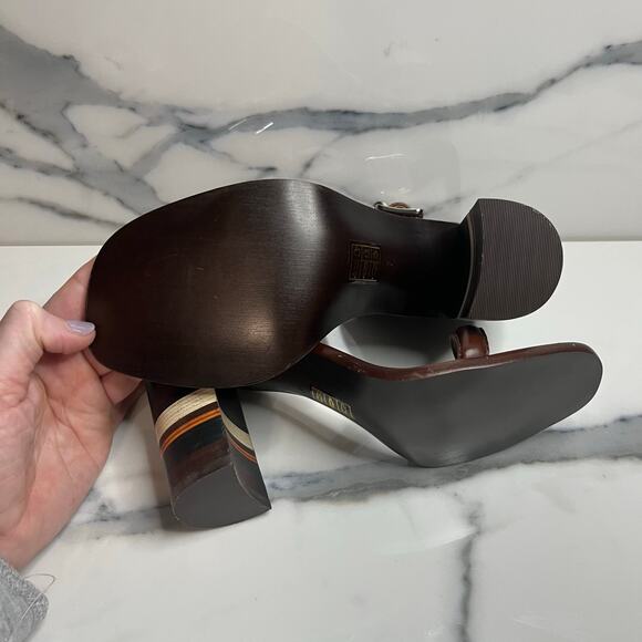 Jeffrey Campbell Free People Women's Leather Stack Heel Wool Cabana Sandals Sz 7 - Picture 9 of 9